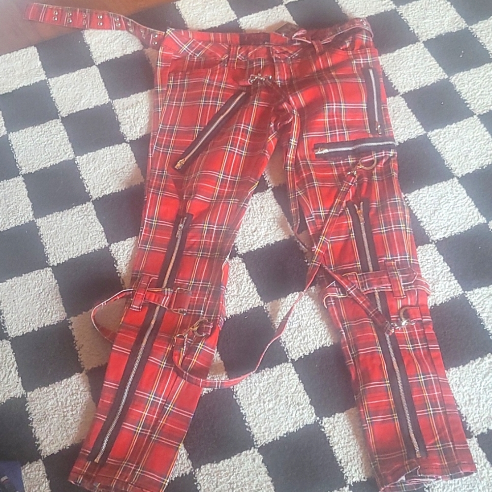 Tripp red plaid bondage pants